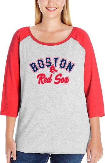 Boston Red Sox Soft as a Grape Women's Plus Size Baseball Raglan 3/4-Sleeve  T-Shirt - Heathered Gray/Red