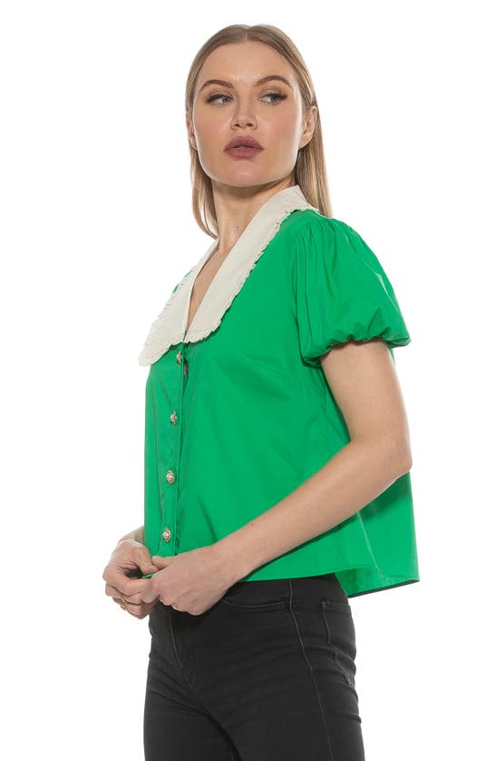 Alexia Admor Sandra Short Sleeve Button-up Blouse In Green