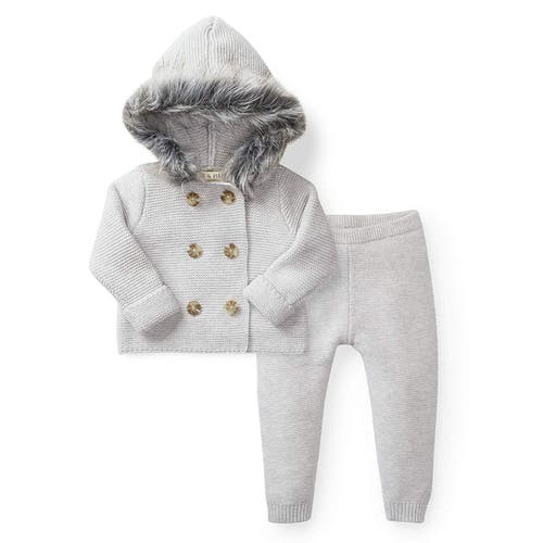 Hope & Henry Baby Faux Fur Hooded Sweater Set In Gray With Gray Faux Fur