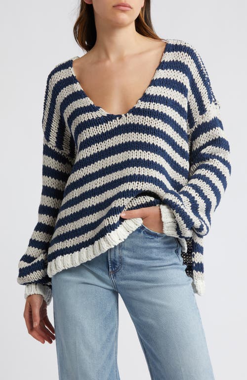 Portland Stripe Cotton Sweater in Denim Island Combo