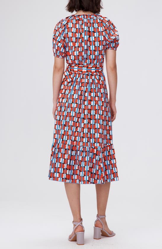 Shop Dvf Lindy Geo Print Belted Midi Dress In Maypole Red