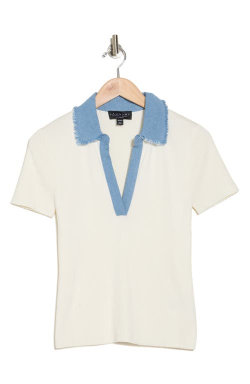 Laundry By Shelli Segal Contrast Collared Sweater In Marshmallow/denim