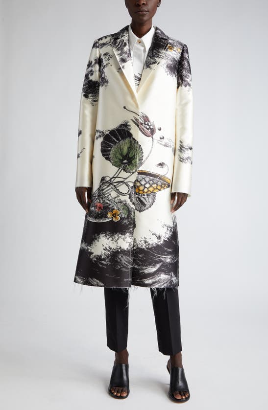 Shop Jason Wu Collection Placed Print Wool Blend Coat In Pearl Multi