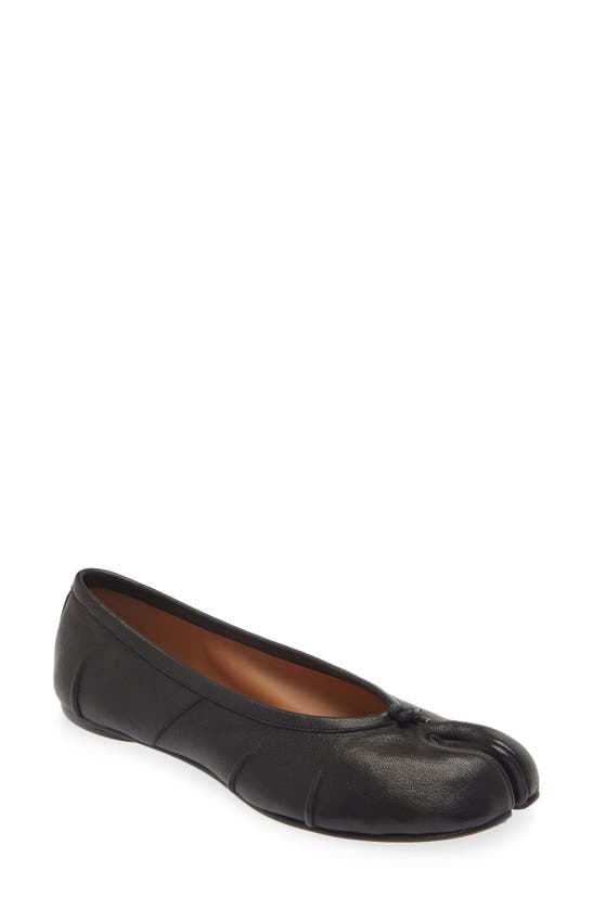 Maison Margiela Black Leather Tabi Ballerinas With Iconic Tabi Split-toe In Black