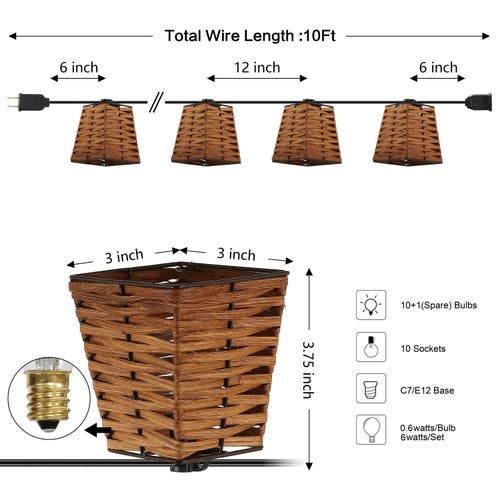 Jonathan Y Quinn 10-light Indoor/outdoor Classic Vintage Incandescent G40 Square Shaded String Light In Brown