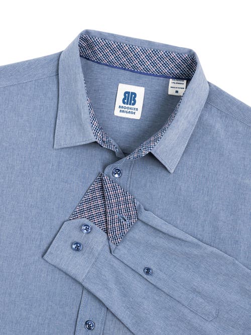 Brooklyn Brigade Men's Dante Non-iron Performance Stretch Moisture-wicking Solid Button-down Shirt In Blue Heather