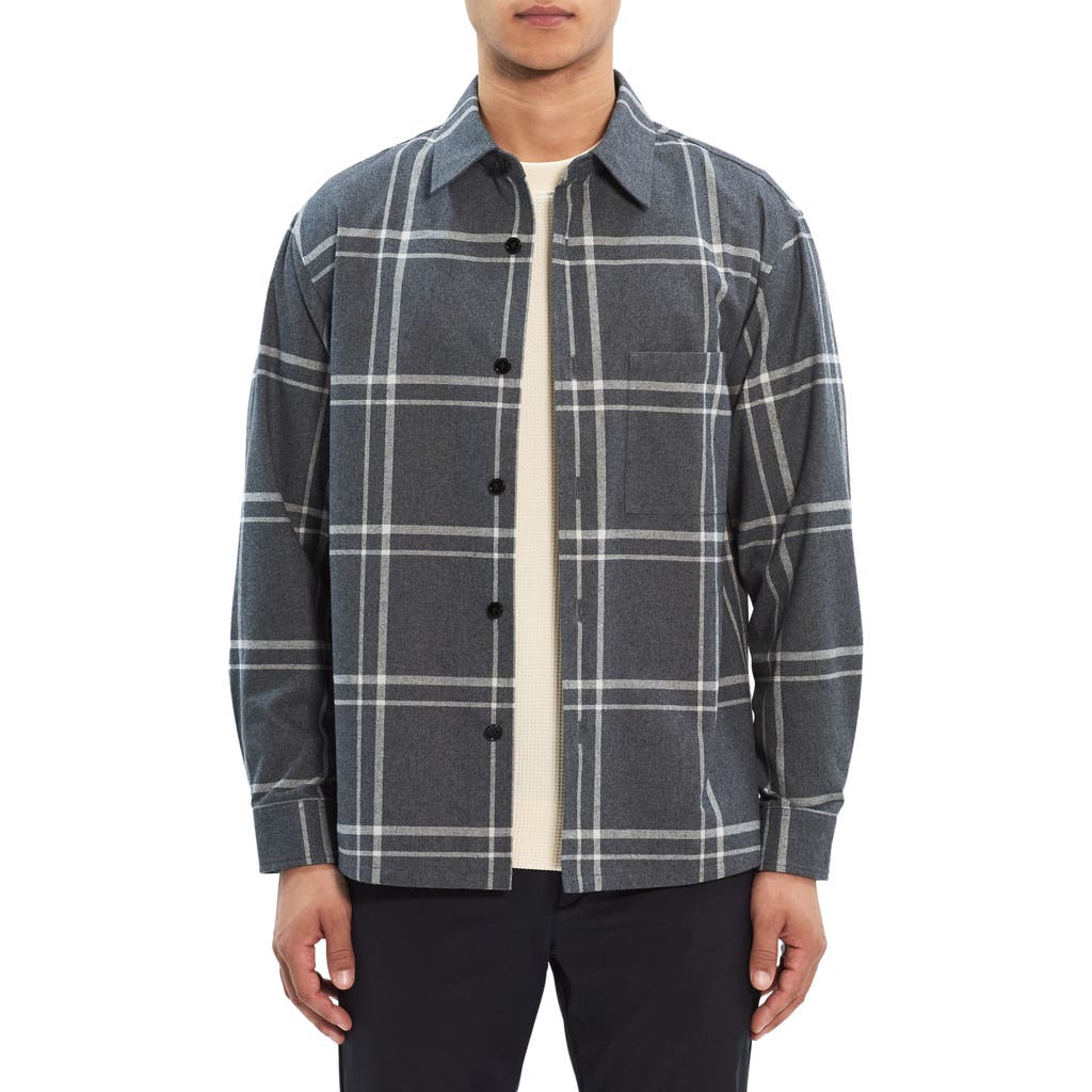 Theory Clyfford Oversize Button-up Shirt Jacket In Medium Grey Melange - Bv6