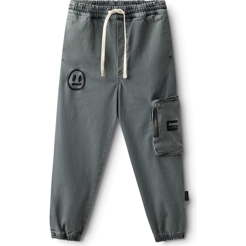 Nununu Kids' Smile Cotton Graphic Cargo Pants In Graphite