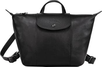 Longchamp Le Pliage Cuir Backpack In Black