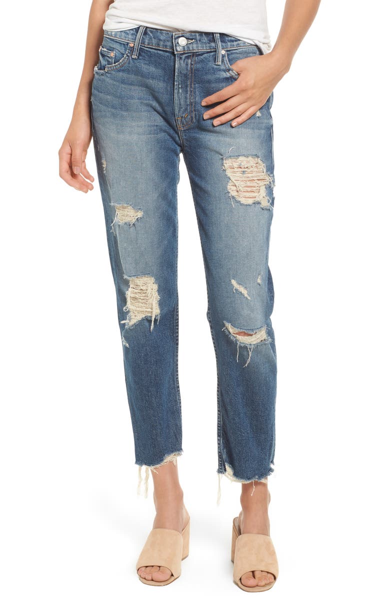 MOTHER The Sinner Ripped Ankle Straight Leg Jeans (Ice Scream You ...