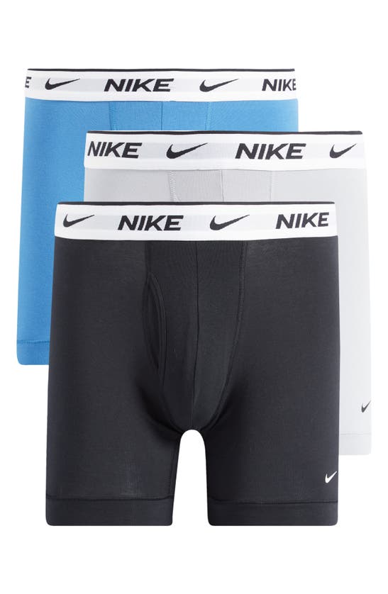 Shop Nike Dri-fit Essential Assorted 3-pack Stretch Cotton Boxer Briefs In Star Blue/ Wolf Grey/ Black