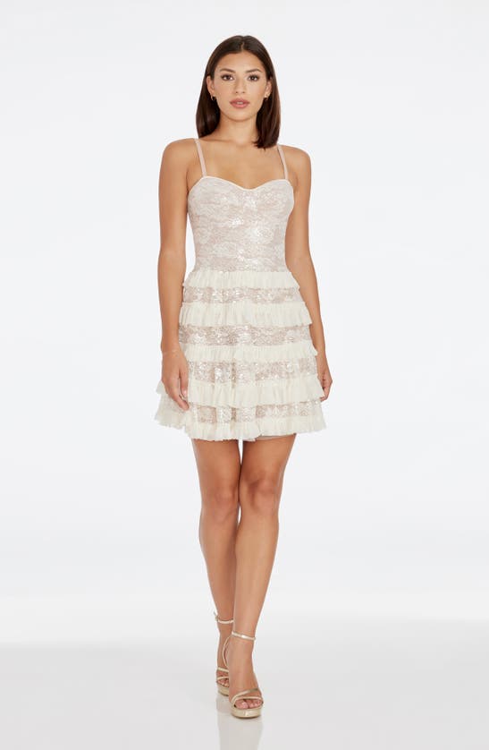 Shop Dress The Population Brynlee Sequin Lace Fit & Flare Minidress In Ivory-nude