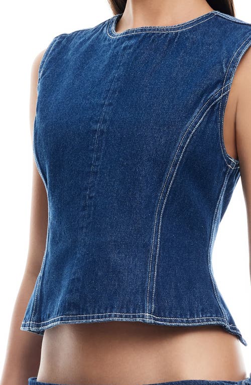 Shop Lioness Countryside Open Back Denim Top In Blue Denim