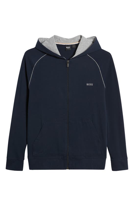 Shop Hugo Boss Boss Mix Match Zip Hoodie In Dark Blue