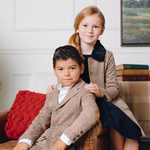 Hope & Henry Boys' Fleece Blazer, Toddler In Camel Glen Plaid