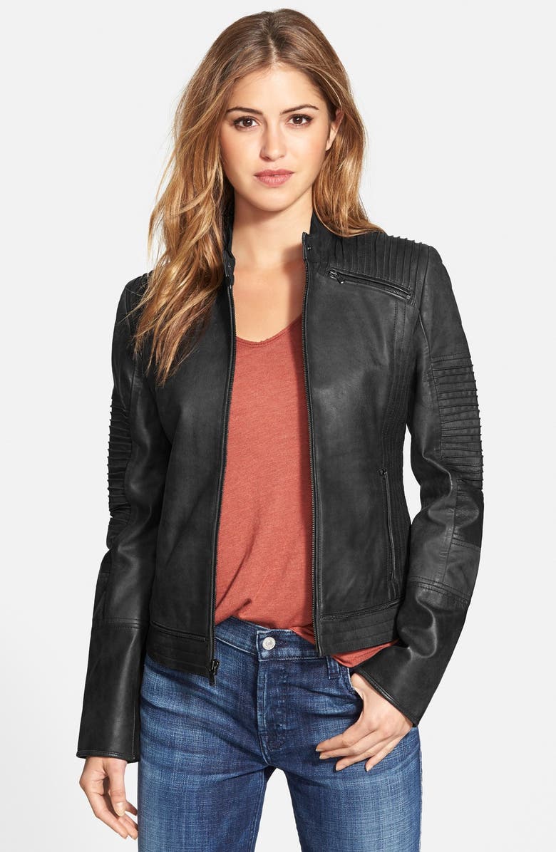 7 For All Mankind® Pintuck Detail Leather Jacket | Nordstrom