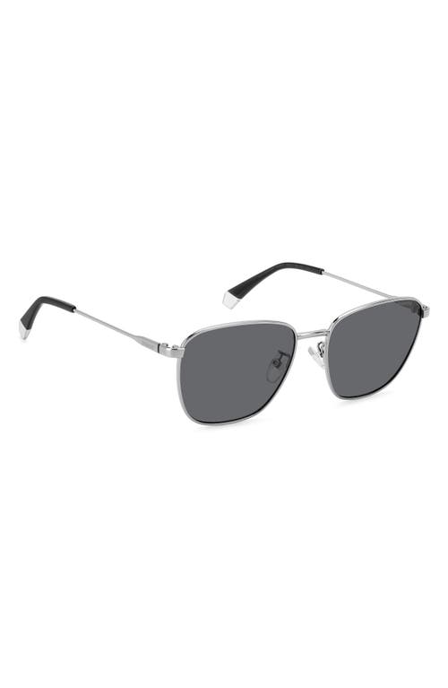 Shop Polaroid 56mm Polarized Rectangular Sunglasses In Ruthenium/gray Polarized