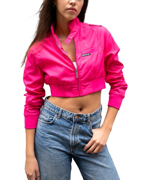 Members Only Mini Cropped Racer Jacket In Hot Pink