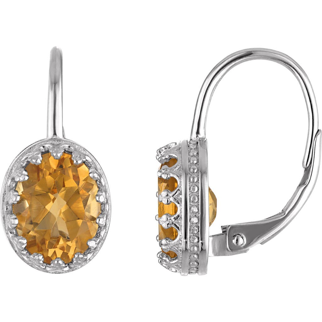Fzn Sterling Silver Oval Stone Drop Earrings In Citrine