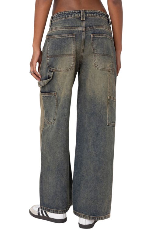 Edikted Contrast Panel Low-rise Baggy Jeans In Blue-washed