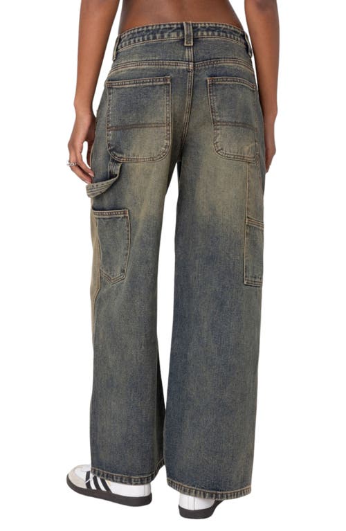 Shop Edikted Contrast Panel Low-rise Baggy Jeans In Blue-washed