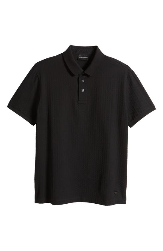 Shop Emporio Armani Textured Chevron Cotton Polo In Black