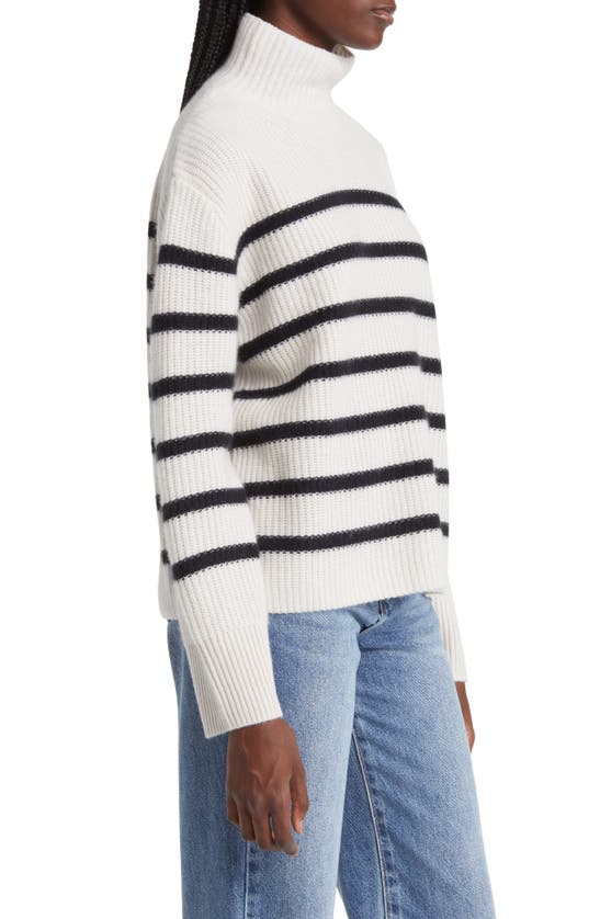 Nordstrom Stripe Cashmere Mock Neck Sweater In Ivory Sand- Black Stripe