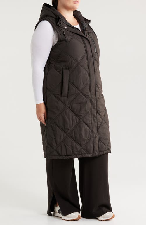 Shop Zella Long Hooded Puffer Vest In Black