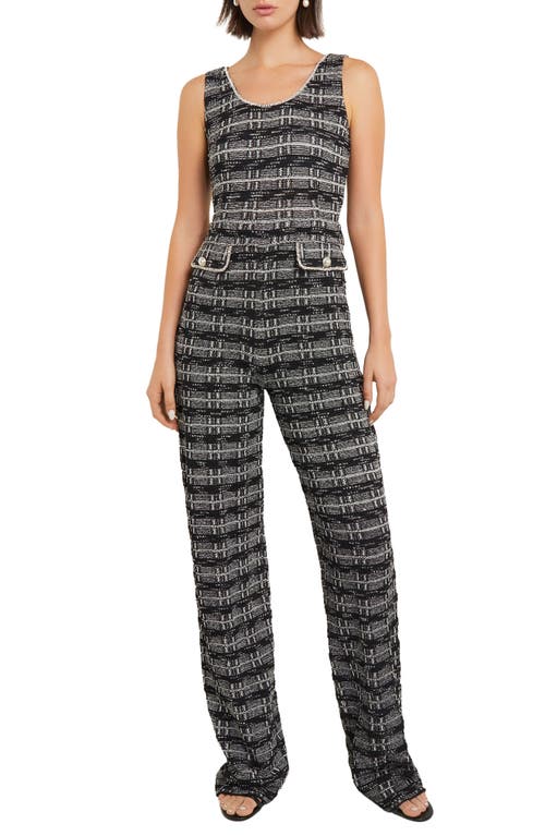 Misook Rhinestone Tweed Straight Leg Jumpsuit In Black/ New Ivory