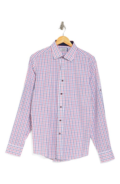 Lorenzo Uomo Check Print Trim Fit Long Sleeve Cotton Button-up Shirt In White/navy/red