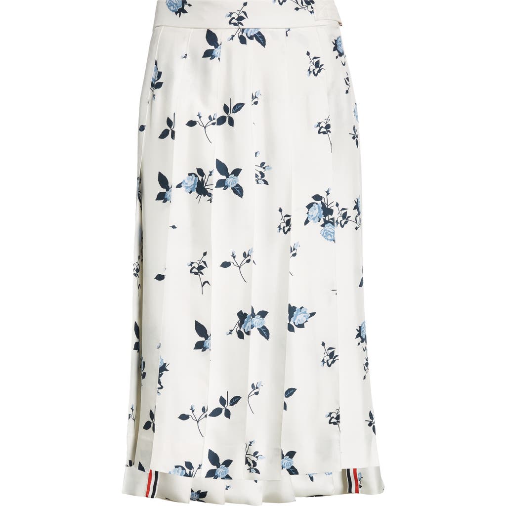 Shop Thom Browne Rose Print Pleated Silk Twill Skirt In White