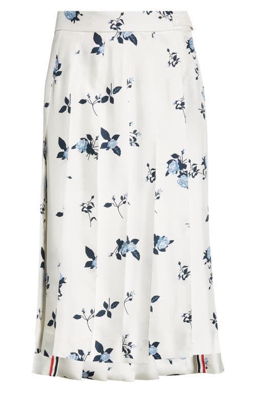 Shop Thom Browne Rose Print Pleated Silk Twill Skirt In White