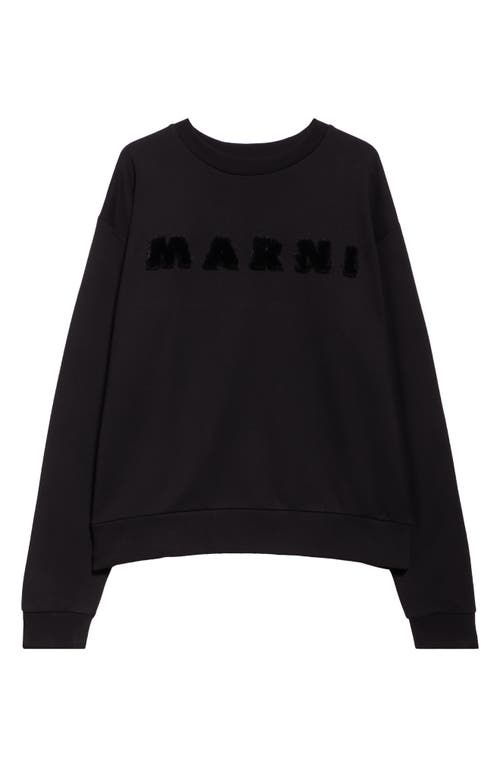 Shop Marni Faux Fur Logo Cotton Sweatshirt In Black