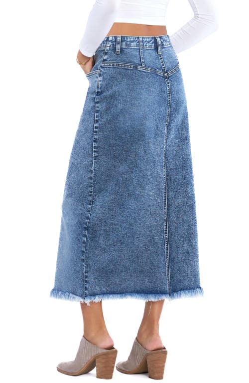 Wash Lab Denim Mia Crossover Waist Raw Hem Midi Denim Skirt In Mia Blue