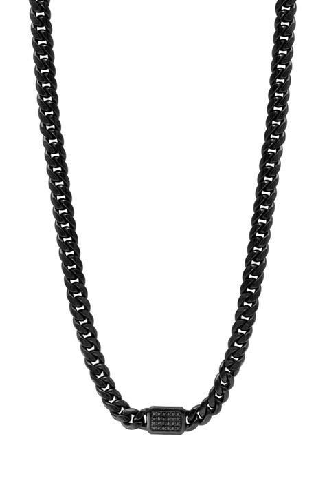 Sterling Silver & Black Diamond Curb Chain Necklace - 0.07 ctw