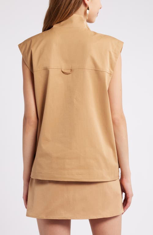 Shop Open Edit Twill Cargo Vest In Tan Cartouche