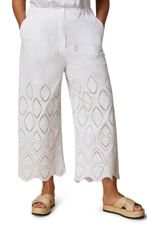 Aggravi Embroidered Wide Leg Linen Pants in Milk