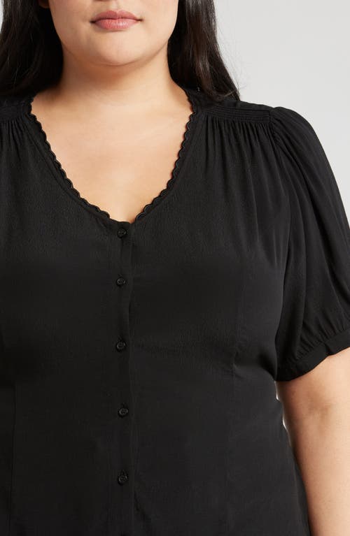 Shop Treasure & Bond Scallop Trim Button-up Top In Black