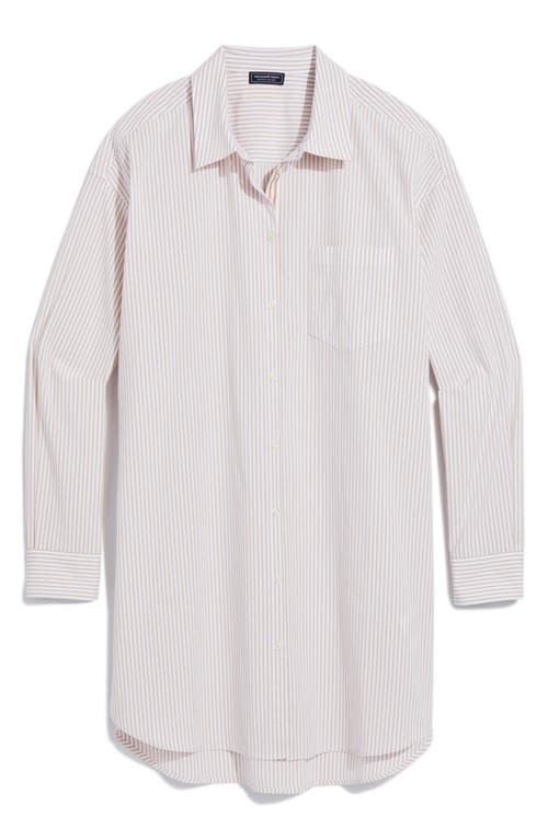 Long Sleeve Poplin Shirtdress in B. stripe -White/Capp