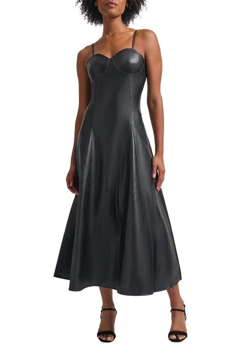 Faux Leather Panel Corduroy Midi Dress main image 1