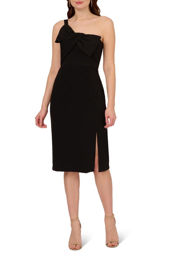 Shop Adrianna Papell One-shoulder Crepe Knit Cocktail Dress In Black