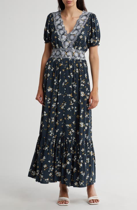 Embroidered Print Maxi Dress