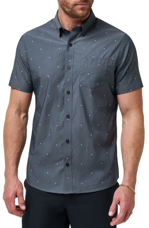 Shop Travismathew Blow The Foam Neat Short Sleeve Stretch Button-up Shirt In Heather Black