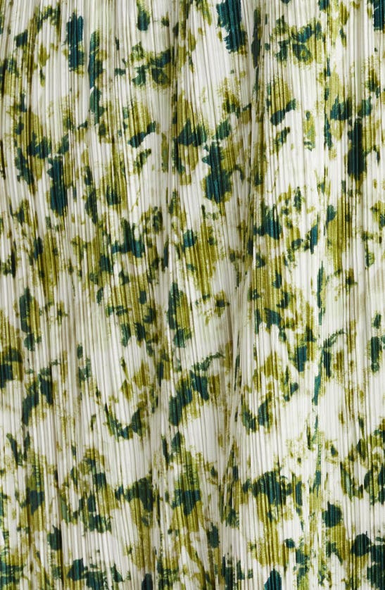 Shop Chelsea28 Flutter Plissé Midi Dress In Green- Ivory Artful Petals