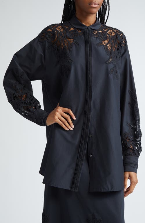 Shop Ulla Johnson Harden Embroidered Yoke Cotton & Silk Tunic Shirt In Noir