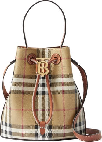 BURBERRY: Briar bag in canvas check and leather - Brown