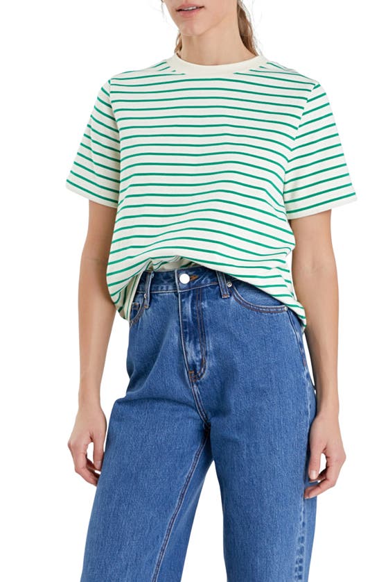 Shop English Factory Striped Cotton Jersey Short Sleeve T-shirt In Green