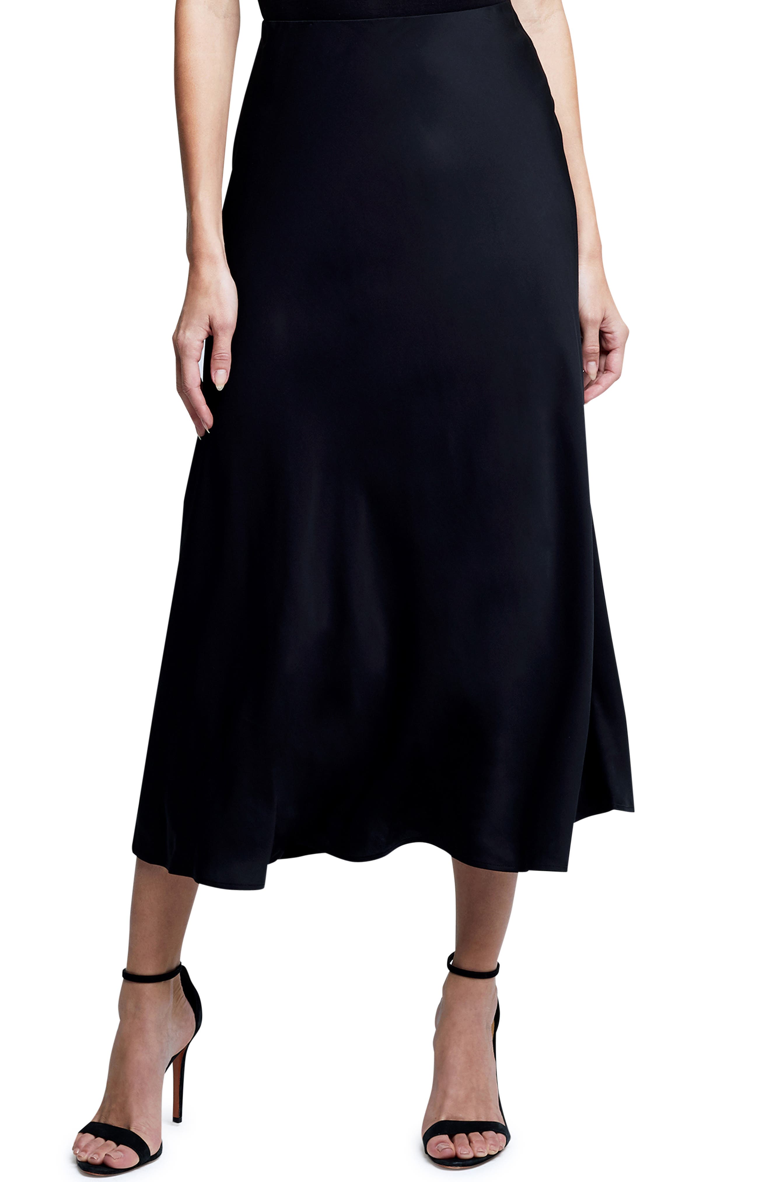 L'AGENCE Clarisa Bias Cut Satin Skirt in Black