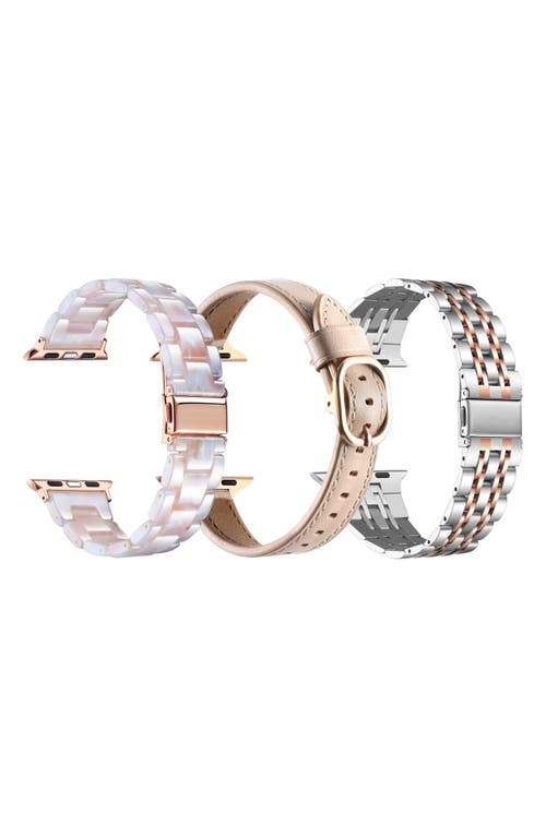 Shop The Posh Tech Assorted 3-pack Apple Watch® Watchbands In Silver/beige/blush Tortoise