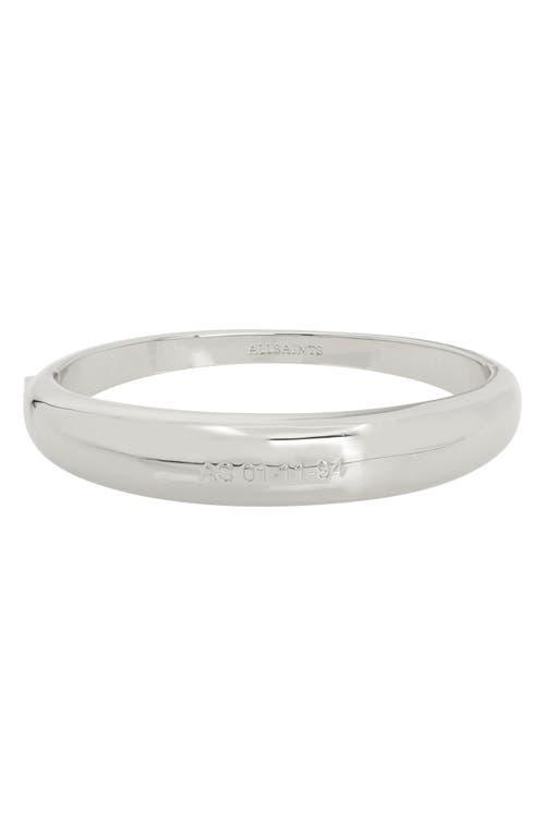 AllSaints Logo Hinged Bangle Bracelet in Rhodium at Nordstrom